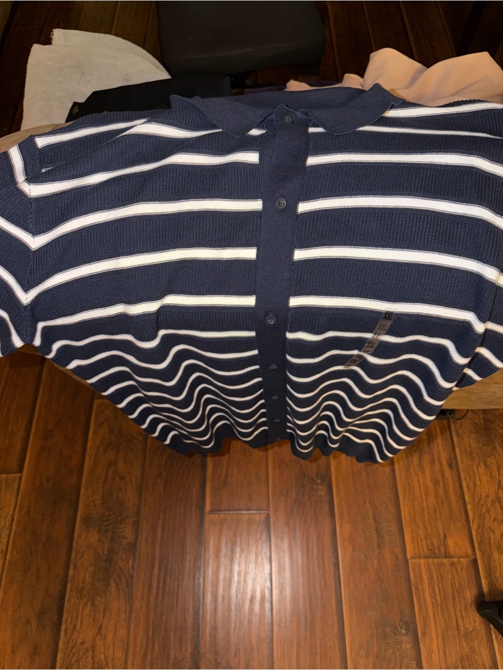 Retrofit Navy and White Striped Knit Polo Shirt